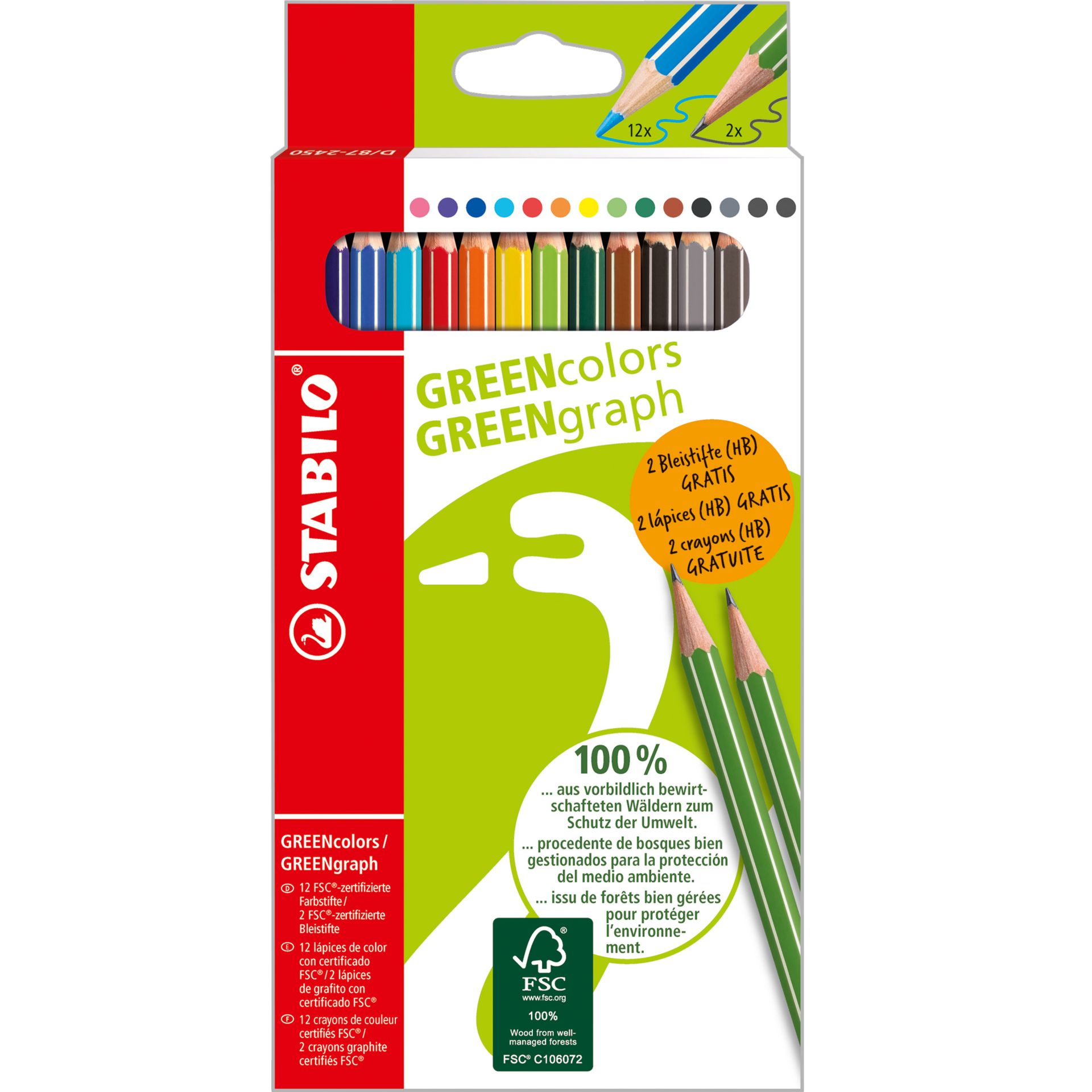Buntstift-Set GREENcolors sort 12St +2Bleistifte