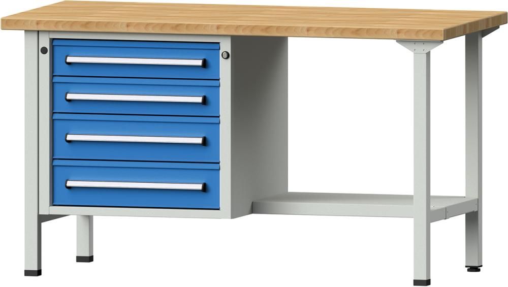 Anke Kombi-Werkbank B1500xT700xH840mm RAL7035/5012 BMP: 40 mm 4 Schubladen, 1 Boden