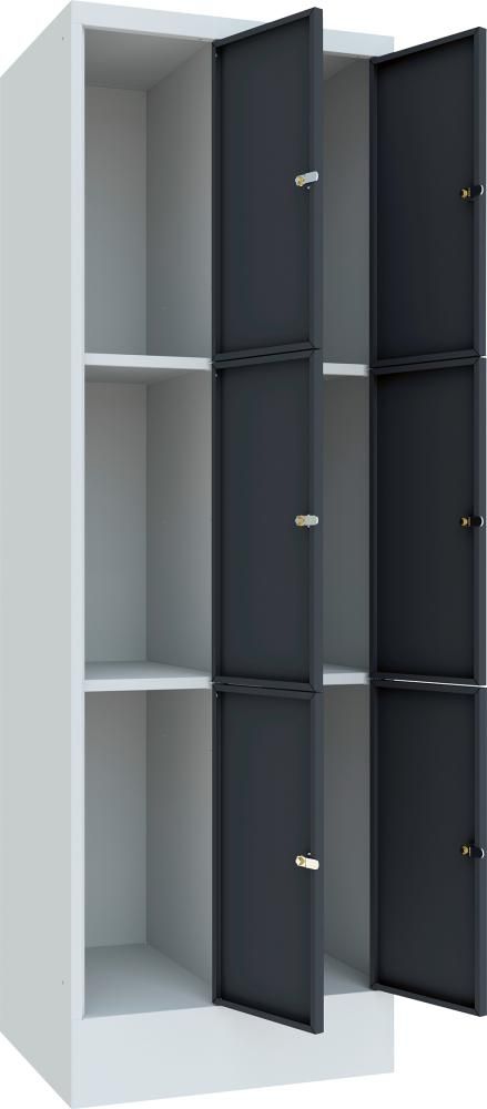 PAVOY Schließfachschrank m. Sockel 3 Fächer 2 Reih. Abt.br. 300mm 7035/7016 B600xT500xH1850