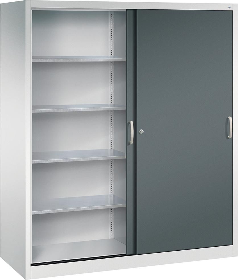 Schiebetürenschrank B1600xT600xH1950 mm RAL 7035/7016,8Fachböden mit Mitteltrennwand