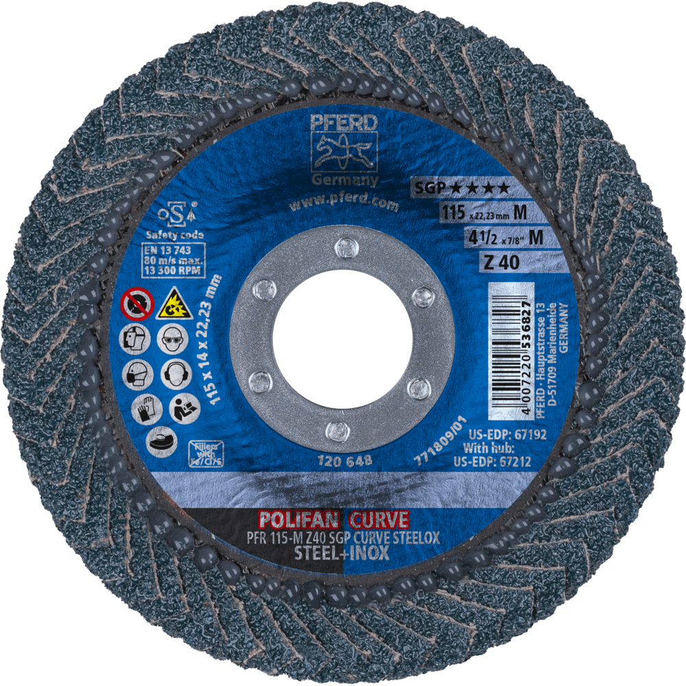 PFERD POLIFAN-Fächerscheiben PFR 115-M Z 40 SGP CURVE STEELOX