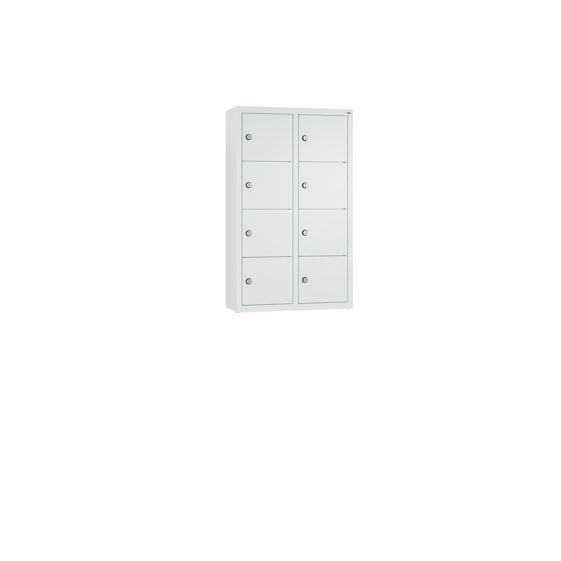 Kleingefachschrank B460xT200xH770 mm RAL 7035, wandhängend 2x4 Fächer