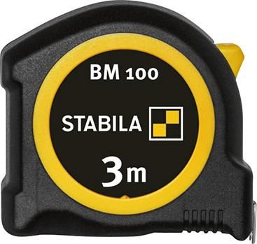 STABILA Taschenbandmaß BM 100, 3 m, metrische Skala
