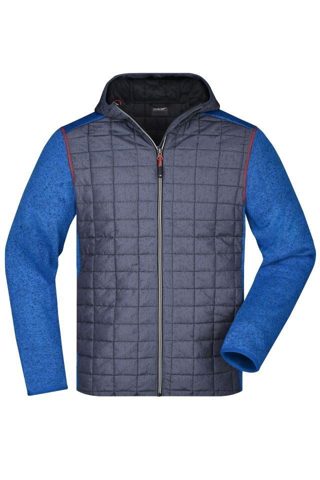 Men's Knitted Hybrid Jacket Strickfleecejacke im stylischen Materialmix grau/blau, Gr. L