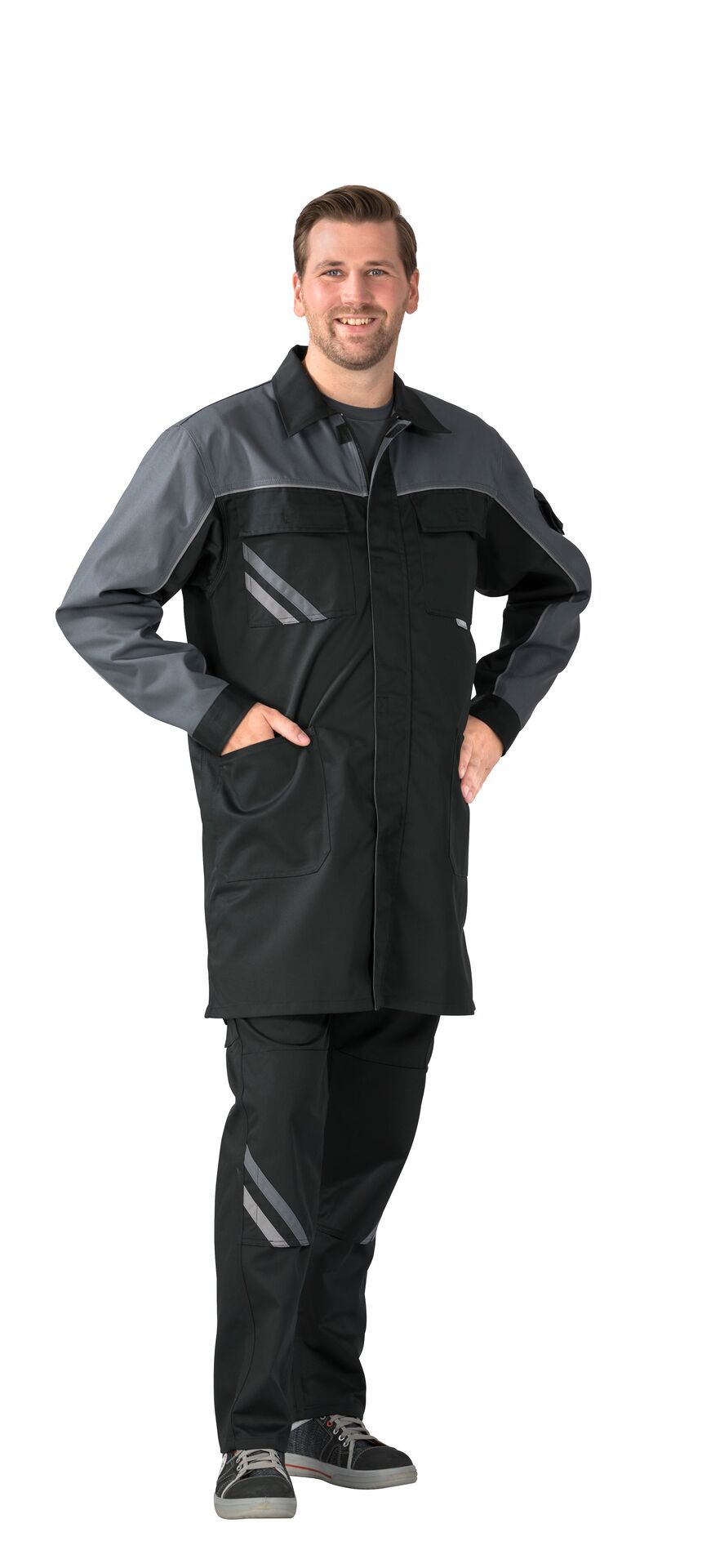 Planam Berufsmantel Highline schwarz/schiefer/zink Gr. 24