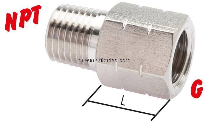 Reduziernippel NPT 3/8"(AG)-G 3/8"(IG), 1.4571