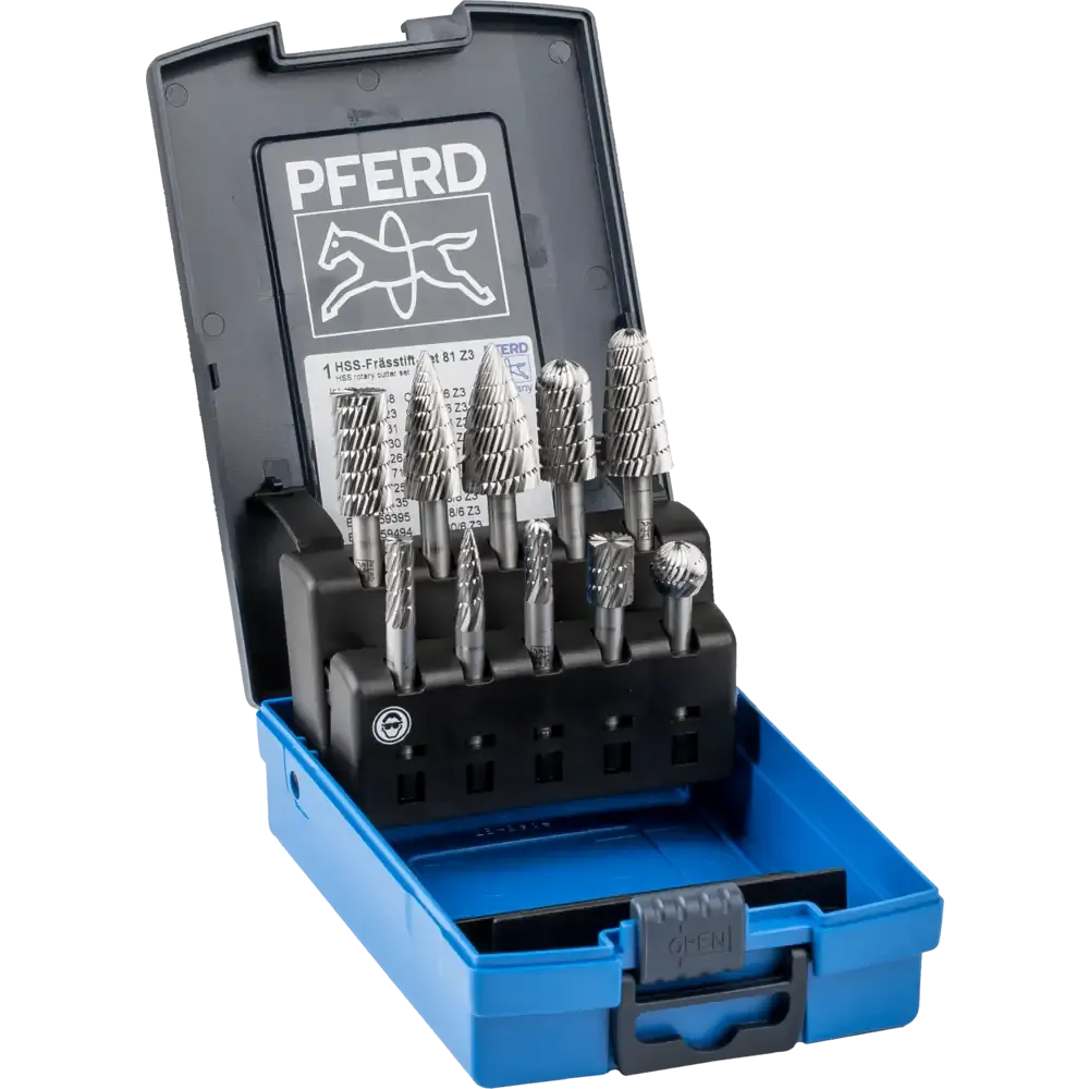 PFERD HSS Frässtift Set 81 10-tlg. Zahnung 3 Ø 16/12/10/6mm