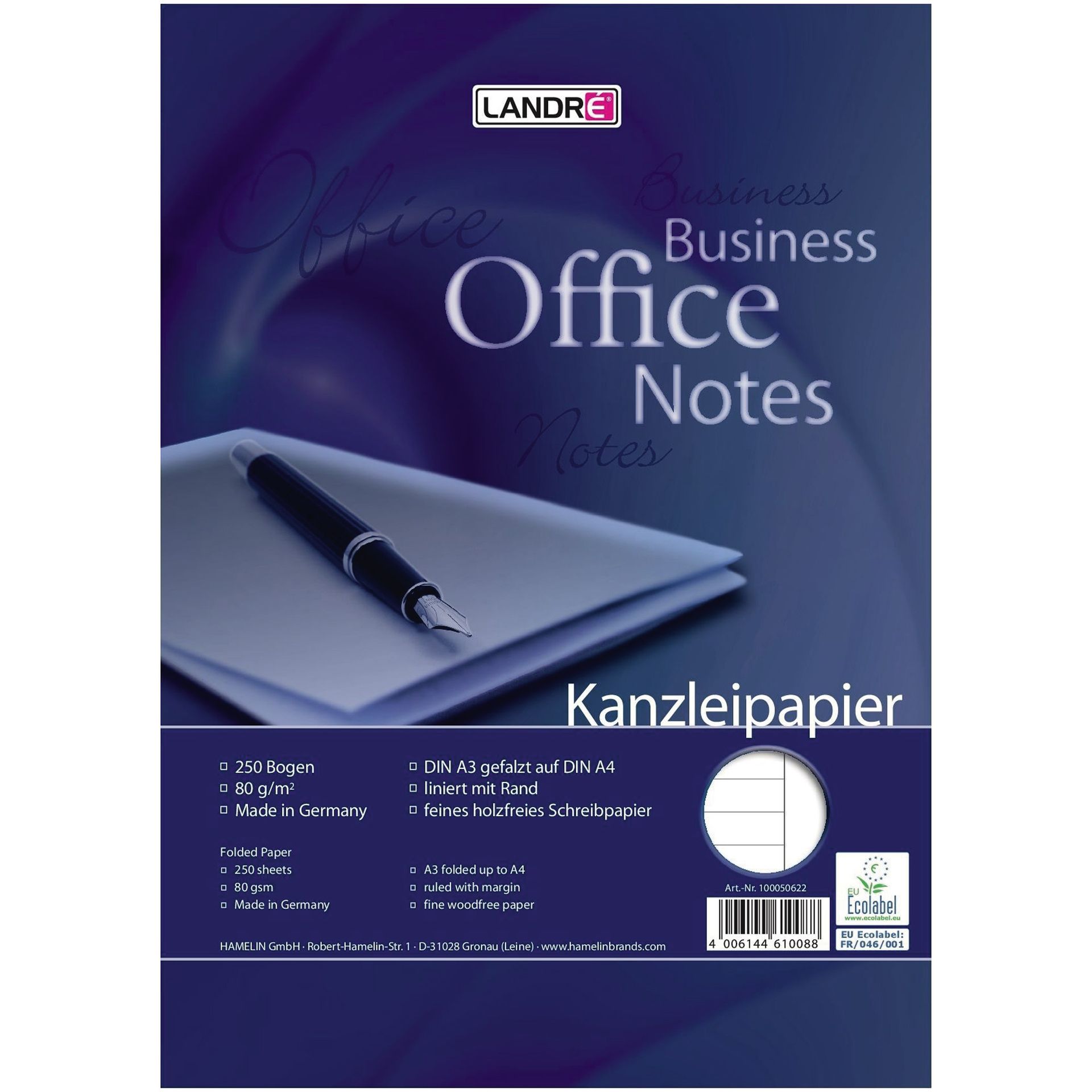 Kanzleipapier A3/A4 hf Rand liniert 250 Bl./Pack.