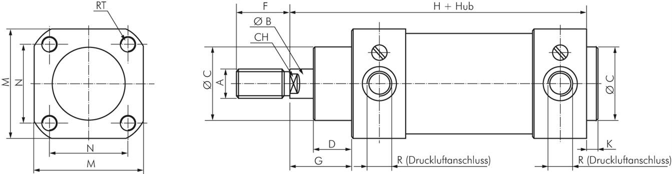 ISO 15552-Edelstahl-Zylinder, 32, Hub 25 mm