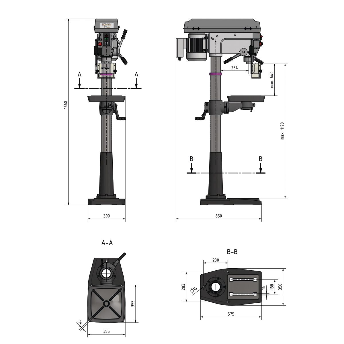 Säulenbohrmaschine Optimum OPTIdrill DQ 32 Aktions-Set inkl. Schraubstock