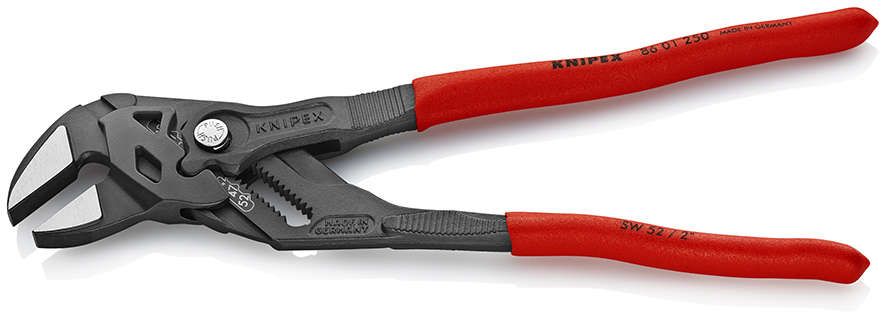 KNIPEX 86 01 250 Zangenschlüssel Zange und Schraubenschlüssel in einem Werkzeug mit rutschhemmendem Kunststoff überzogen grau atramentiert 250 mm