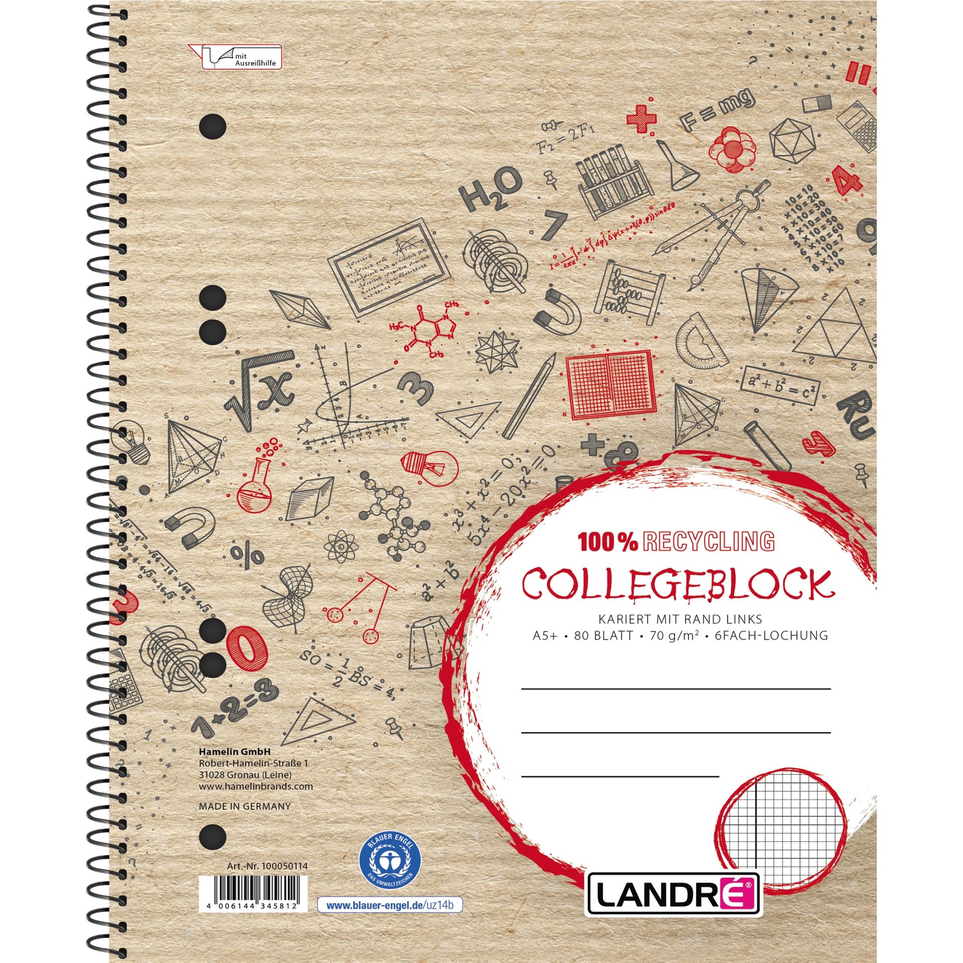 Collegeblock DIN A5 mit Rand 80Blatt kariert