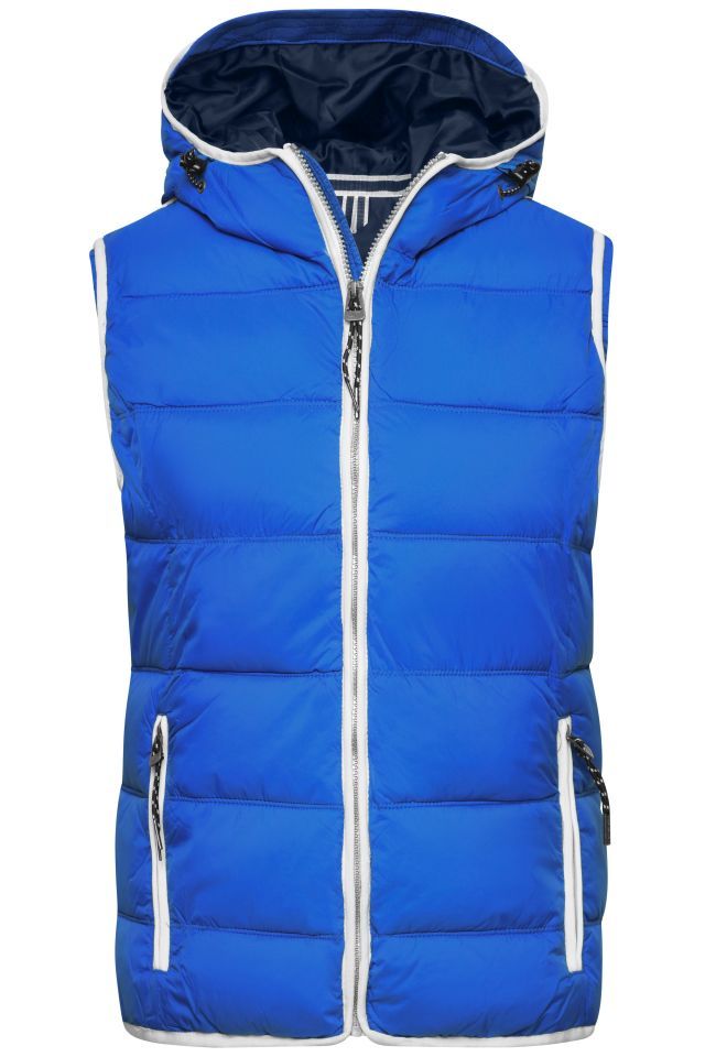 Ladies' Maritime Vest Modische Steppweste mit angeschnittener Kapuze weiß/blau, Gr. XL