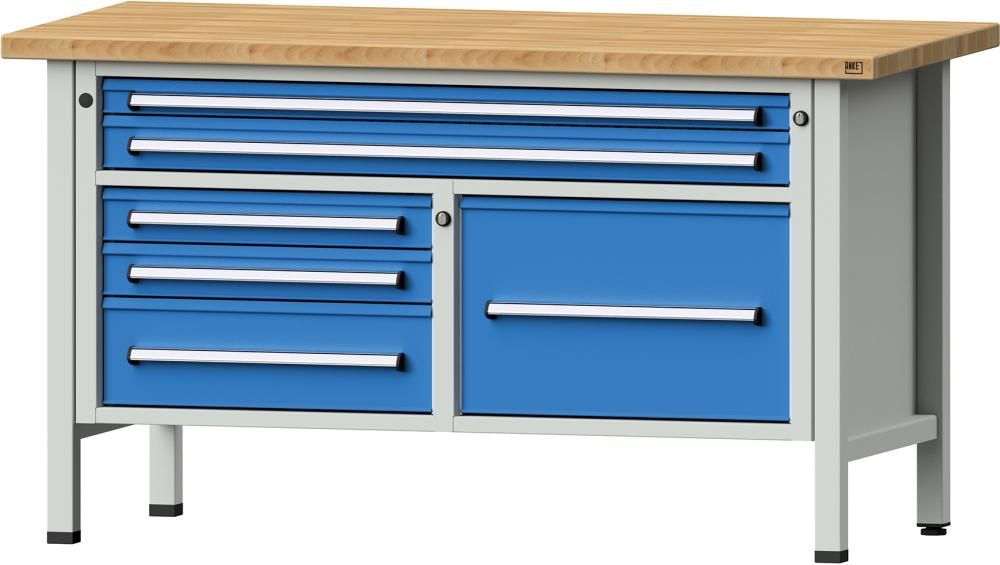 Anke Kastenwerkbank B1500xT700xH840mm RAL7035/5012 BMP: 40 mm 6 Schubladen