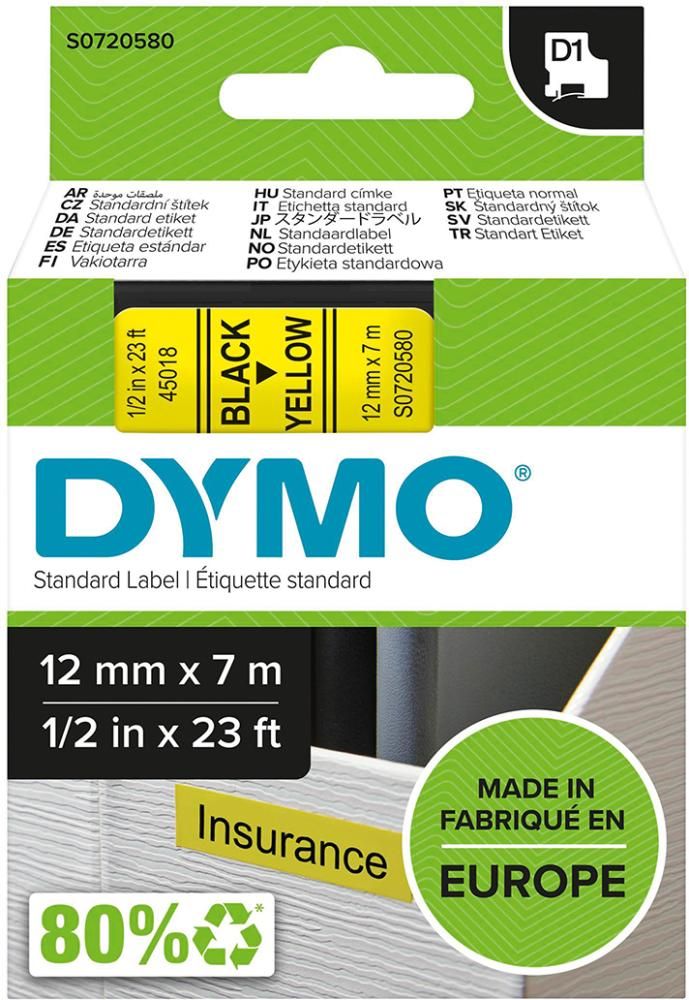 Schriftband D1 45018 schwarz/gelb 12mmx7m DYMO