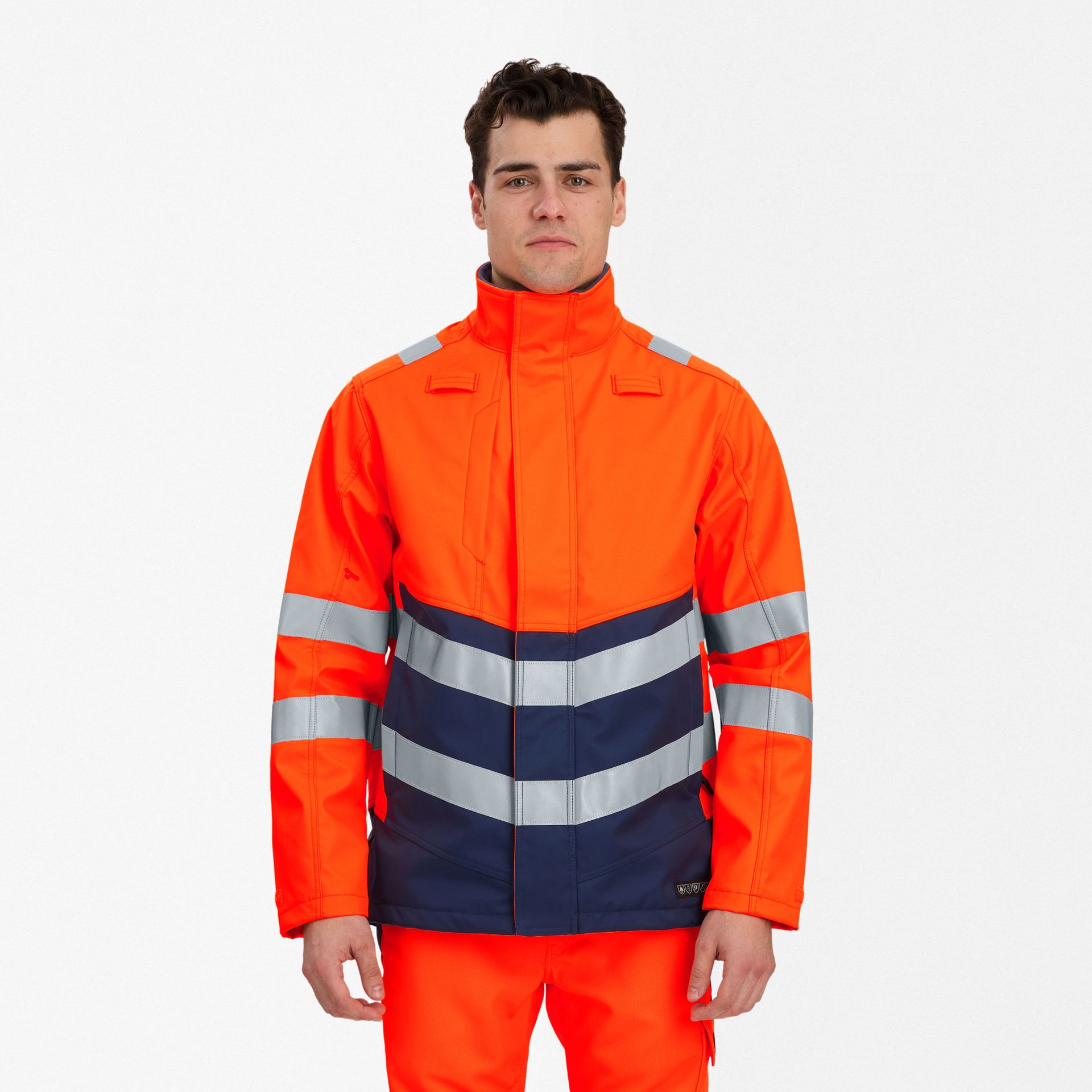 Safety+ Softshelljacke Orange/Blue ink, Gr. XS