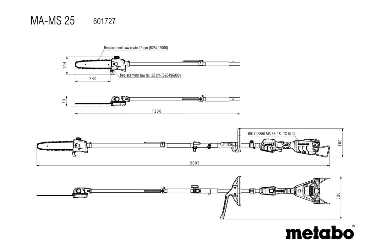 Hochentaster-Aufsatz MA-MS 25 Metabo ohne Akku ohne Ladegerät Karton