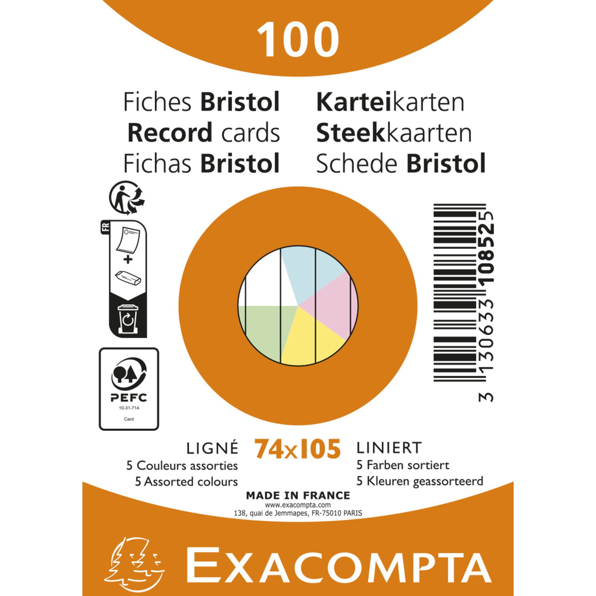 Karteikarte A7 liniert sort. 100St.