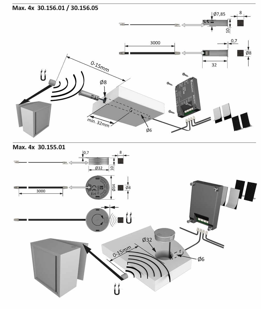 MultiSwitch2 Magnet Einbohrsensor,silber