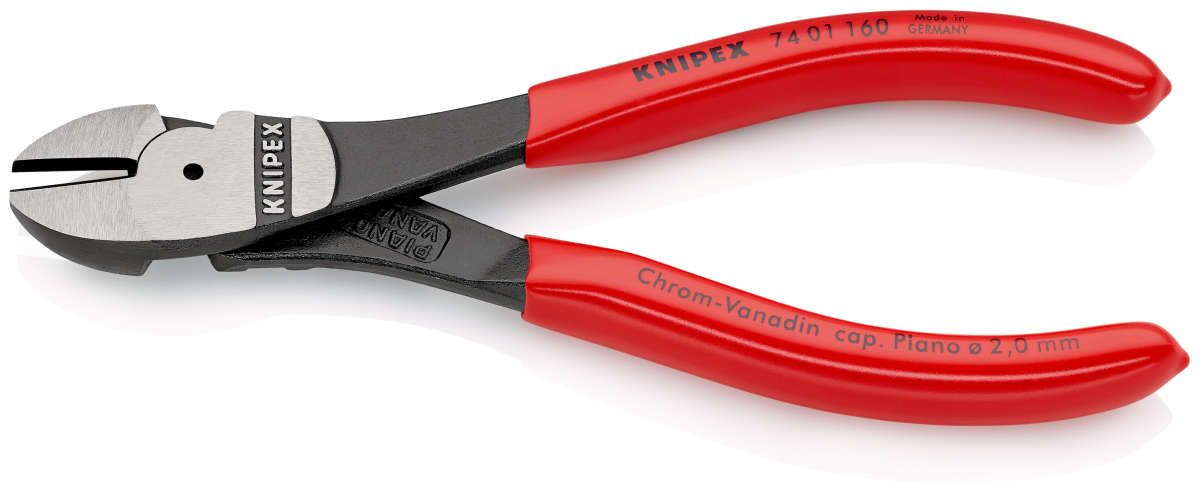 KNIPEX 74 01 160 Kraft-Seitenschneider mit Kunststoff überzogen schwarz atramentiert 160 mm