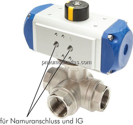Pneumat. 3-Wege-Kugelhahn (L), doppeltwirkend, G 1/4", MS