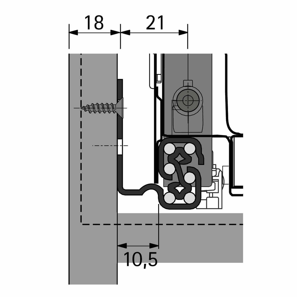 Auszugsführung Quadro V6 für Push to open Silent,