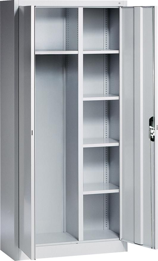 Flügeltürenschrank B930xT400xH1950 mm RAL 7035, 4 Fachböden mit Trennwand CP