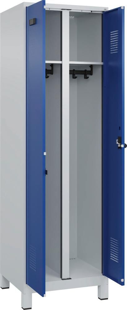 S/W-Gard.-Schrank EVOLO mit 100 mm hohen Füßen RAL 7035/5010, 2 Abteile B600xT500xH1950mm