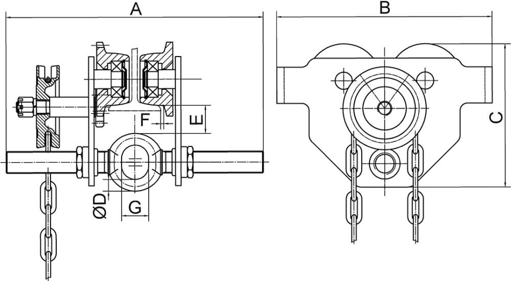 Haspelfahrwerk 2,5m TK 0,5t 50-220mm