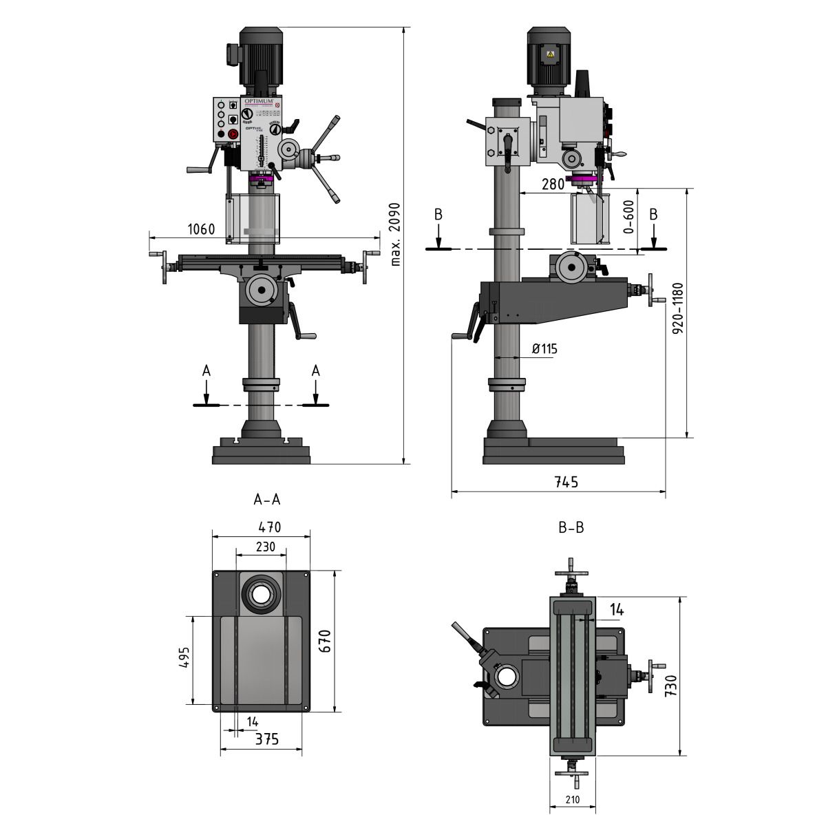 Säulen-Getriebebohrmaschine Optimum OPTIdrill DH 40CT