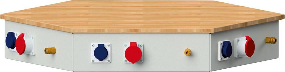 Energieaufsatz für 6-Eck-Werkbank je 6 Schuko,CEE,DL unverdrahtet