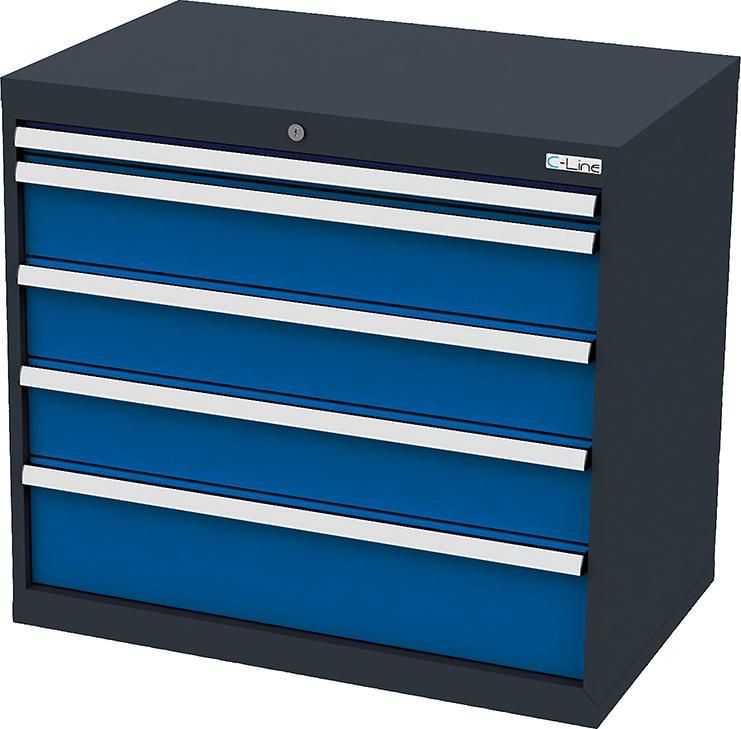 Schubladenschrank B900xT575xH820 mm RAL7016/5010 5 Schubladen