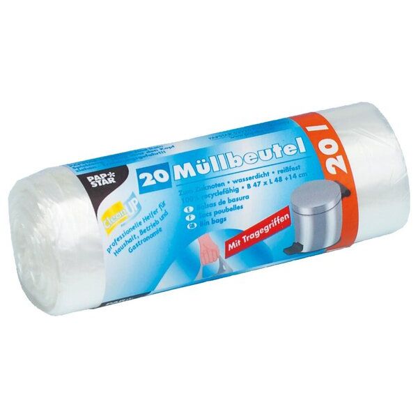 Müllbeutel mit Tragegriffen, 20 l, transparent