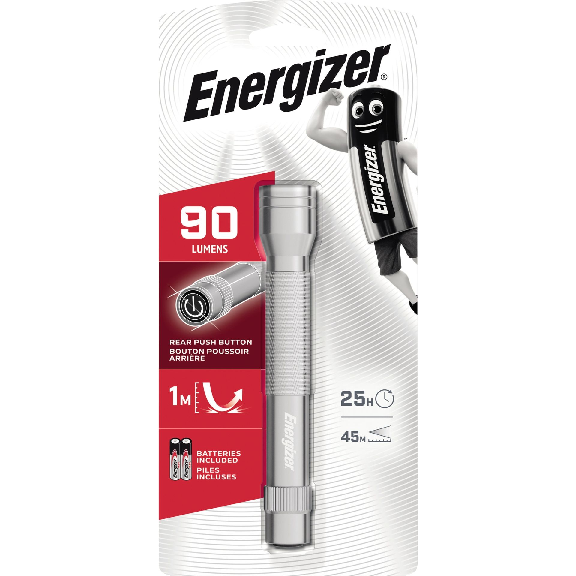 Taschenlampe Metall LED +2AA silber