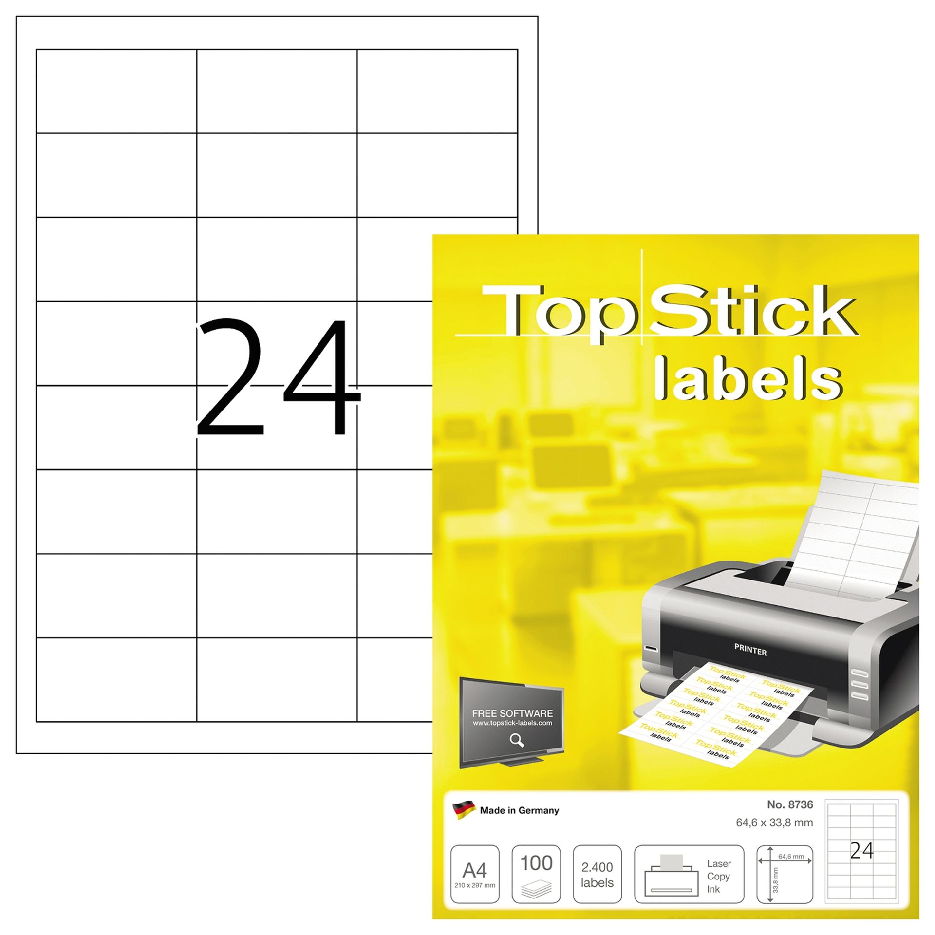 Etikett TopStick 64,6x33,8mm ws 2.400St