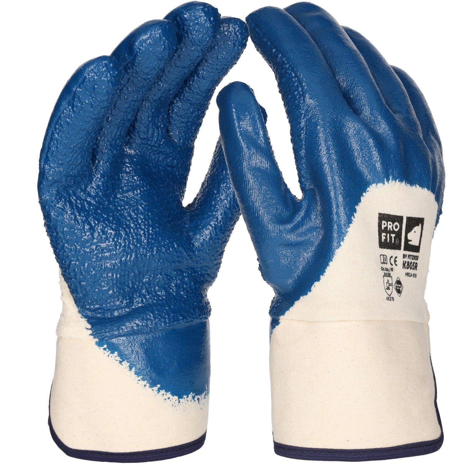 Nitril Handschuh "Mega rob",blau, geraut, 3/4 getaucht, Stulpe 10