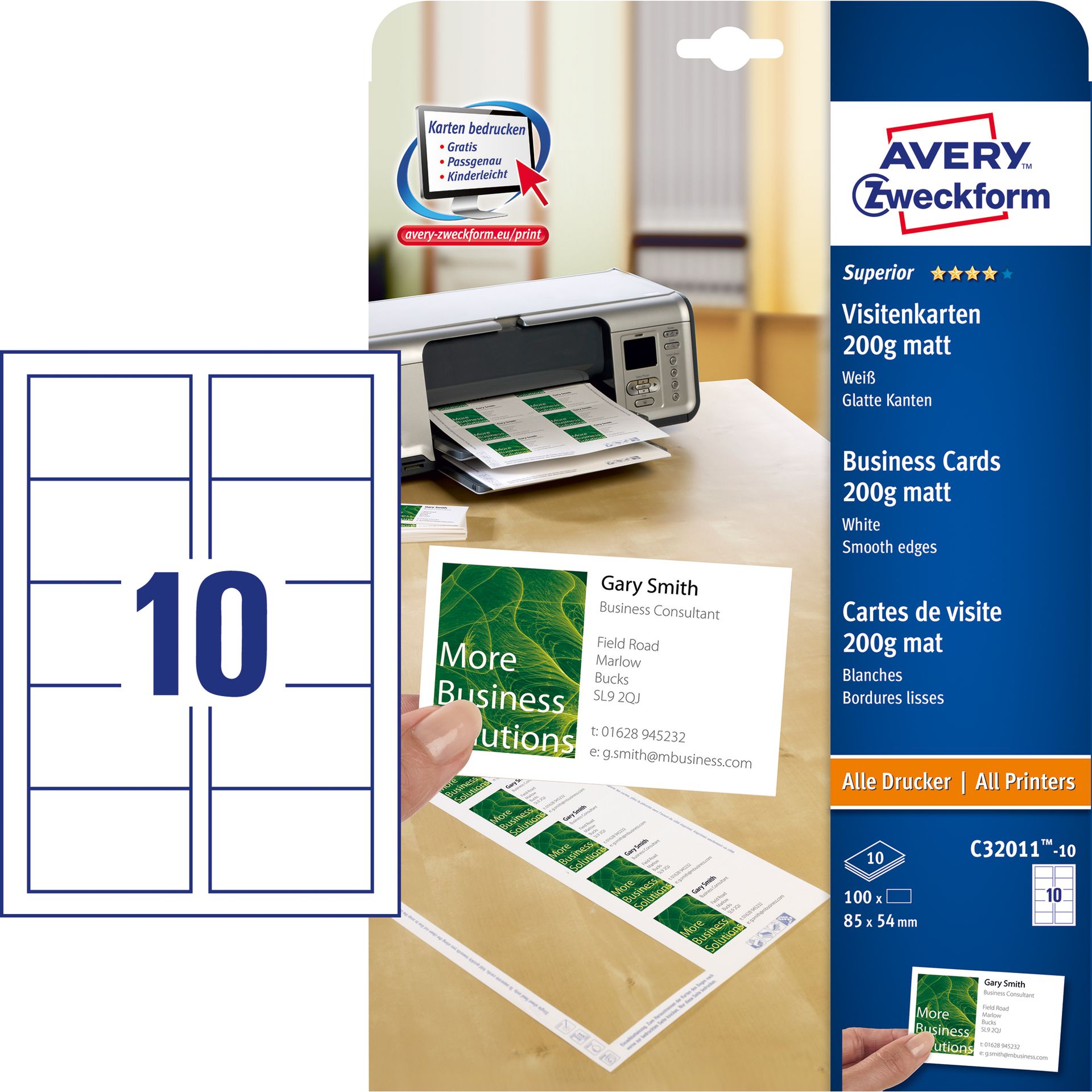 Visitenkarte DIN A4 weiß 10 St./Pack.