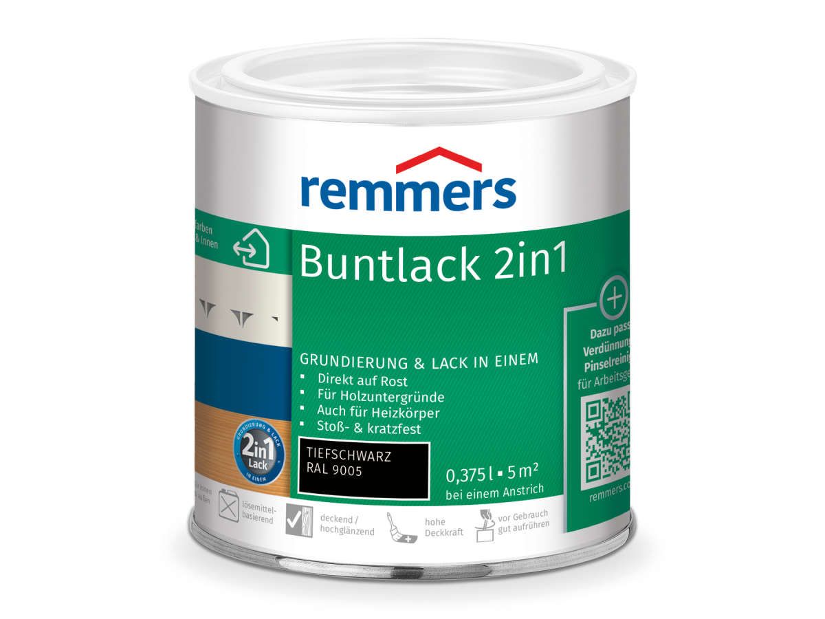 Buntlack 2in1 tiefschwarz (RAL 9005) 0.375 l