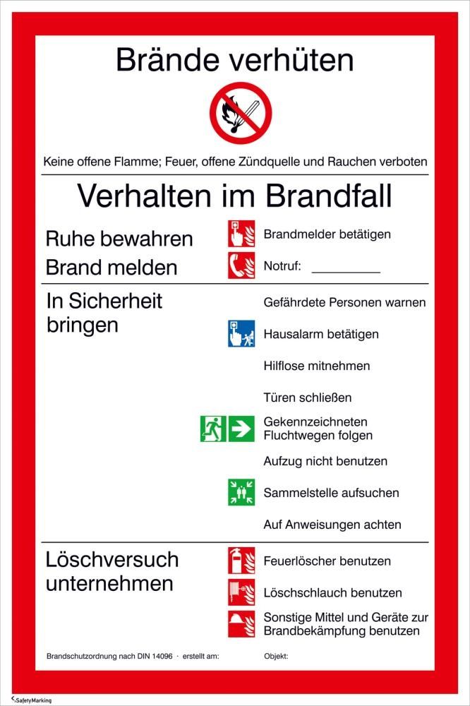 Verbotsschild Folie B200xH300 mm Brandschutzverordnung universal