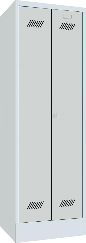 Putzmittelschrank verk. Trennwand, 4 Böden auf Sockel RAL 7035 B600xT500xH1850mm