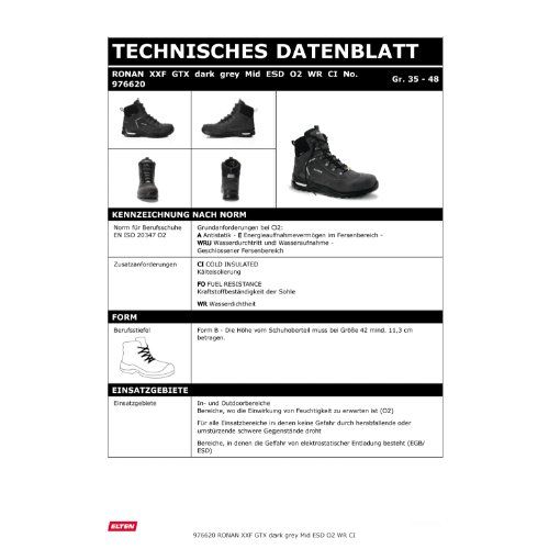 ELTEN RONAN XXF dark WR Berufsstiefel Mid O2 ESD, Grau, Gr. 45