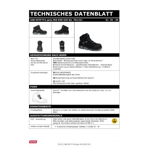ELTEN IAN XXTP Pro Sicherheitsstiefel Mid S3S ESD, Schwarz, Gr. 38