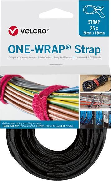 VELCRO Klettkabelbinder ONE-WRAP Strap 20 x 200mm, schwarz, 25 Stück