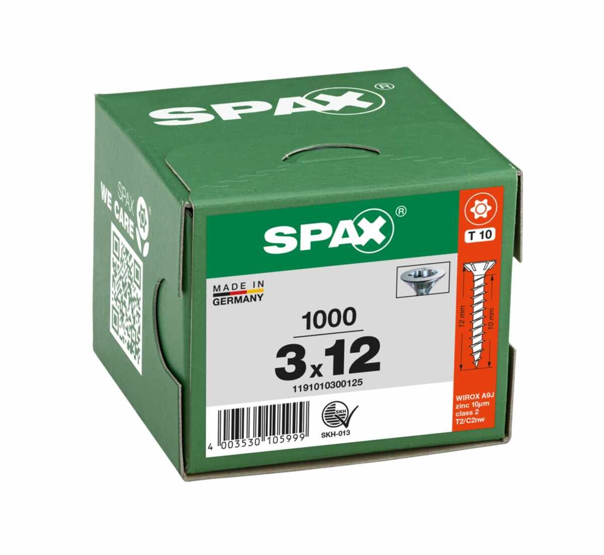 SPAX Universalschraube, 3 x 12 mm, 1000 Stück, Vollgewinde, Senkkopf, T-STAR plus T10, S-Spitze, WIROX - 1191010300125