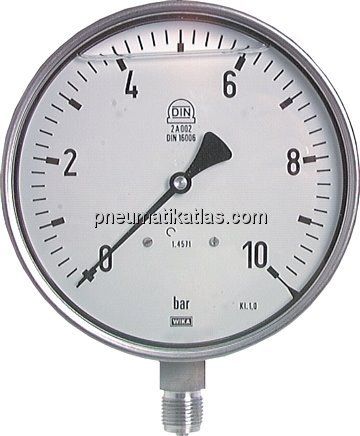 Gly.-Sicherheits-Manometer senkrecht,160mm, -1 bis 0 bar
