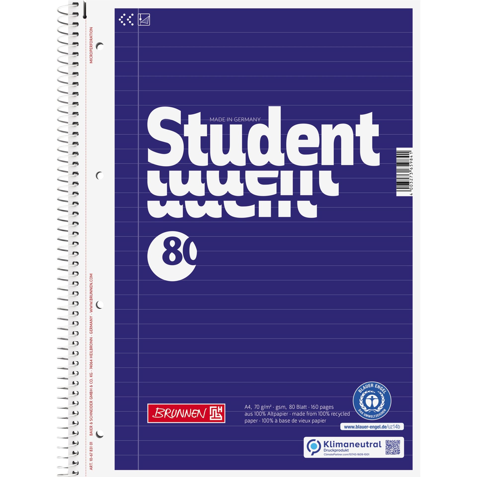 Collegeblock A4 liniert 80Bl RCP bl