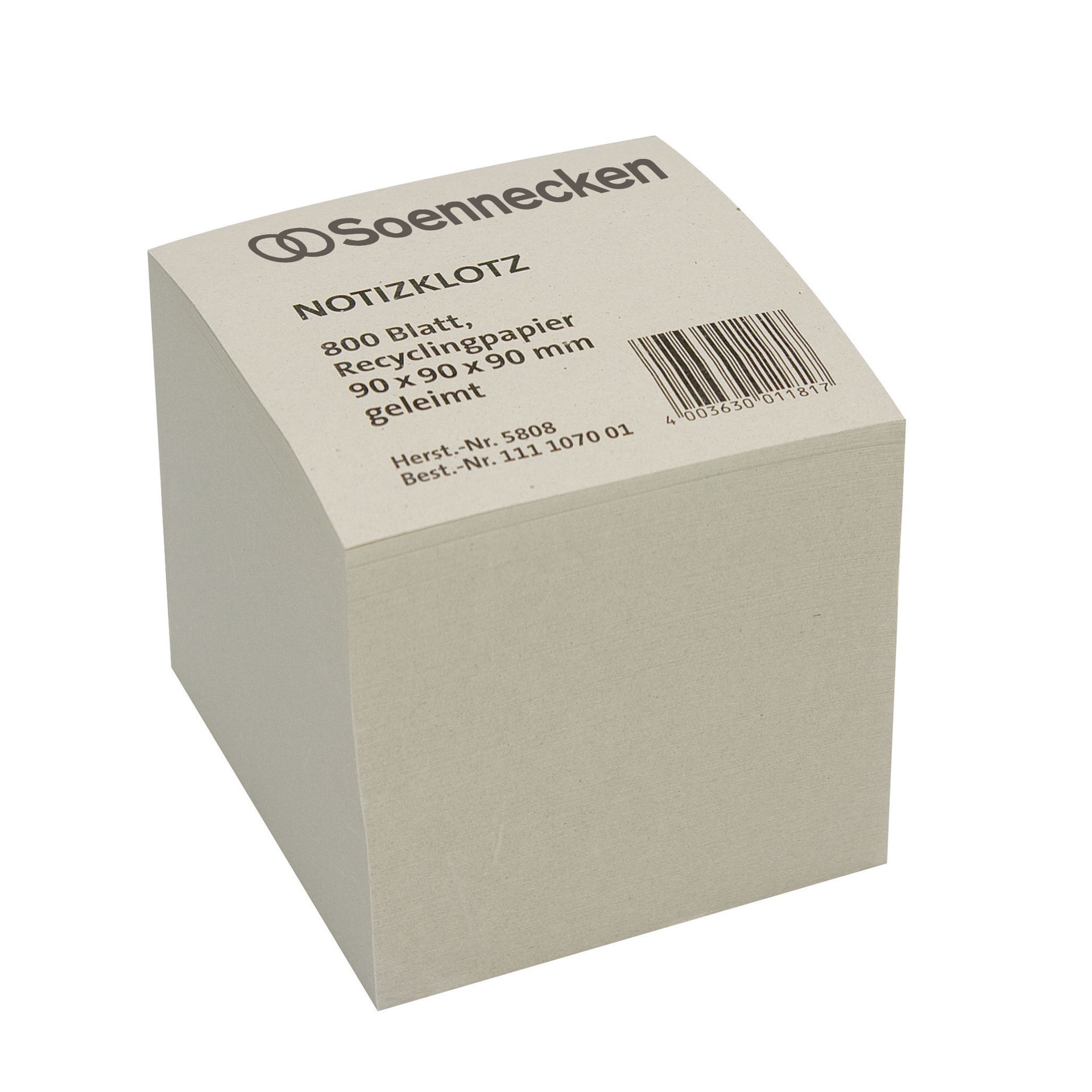 Zettelklotz 9x9x9cm Recycling 800Blatt