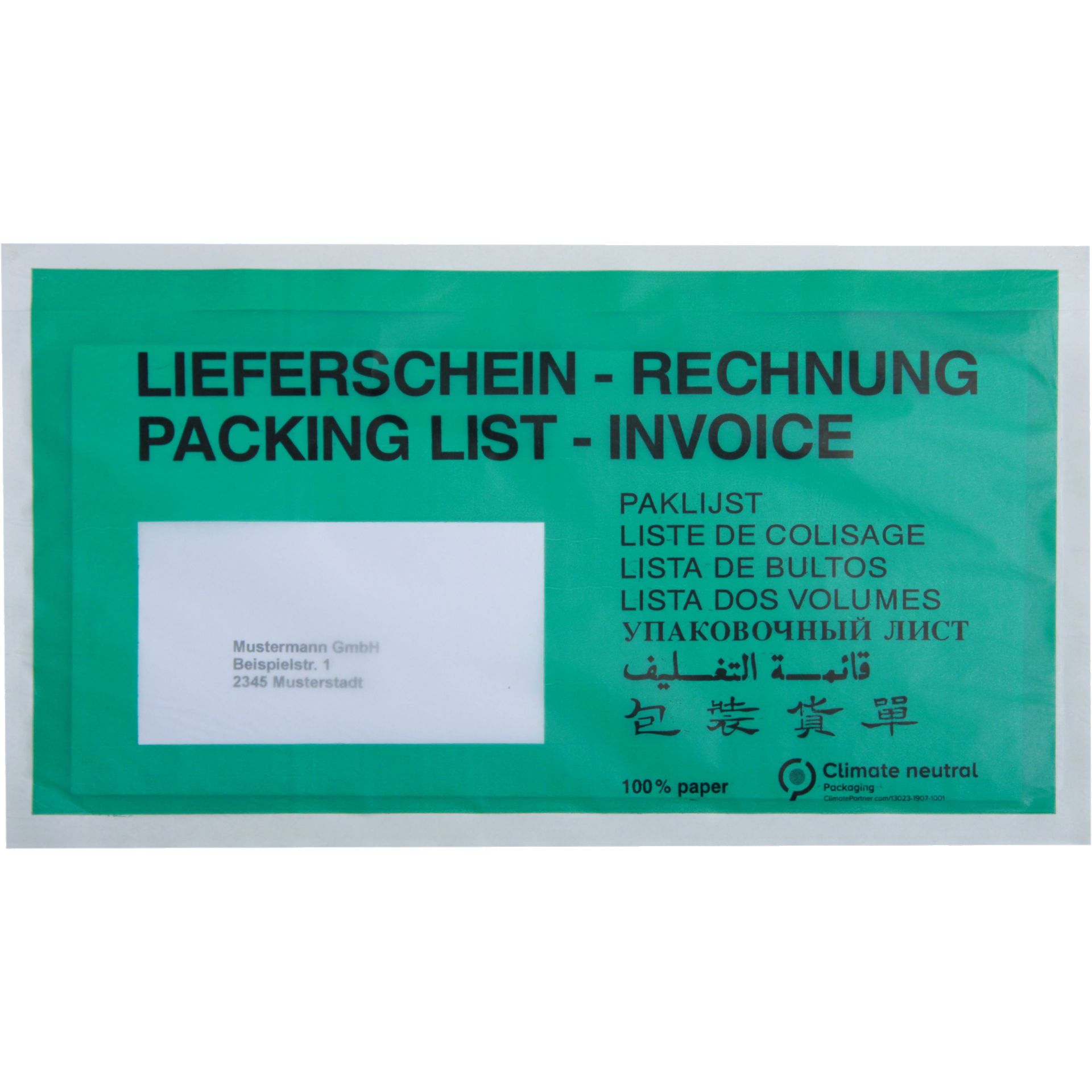 Begleitpapiertasche DL 240x135mm gn LS-RE 250St