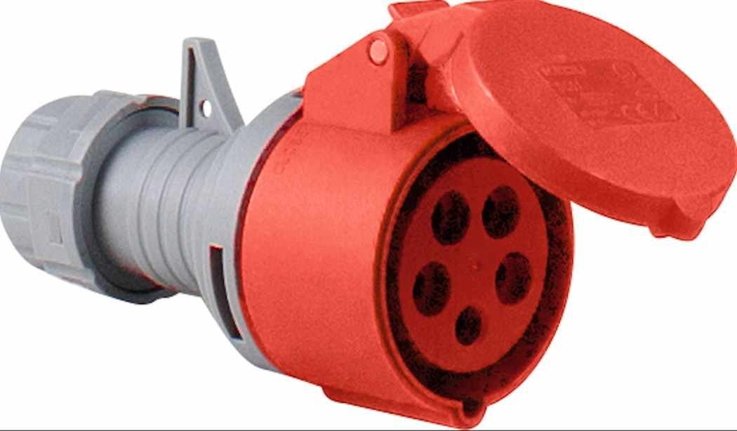 CEE-Kupplung 400V/32A,rot,Schraubanschluß Klappdeckel,400V/32A/5polig/IP44