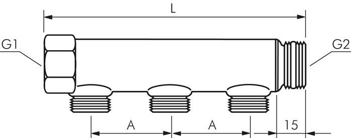 Verteilerrohr G 3/4"(IG/AG), Abgang 2 x G 1/2" (AG)
